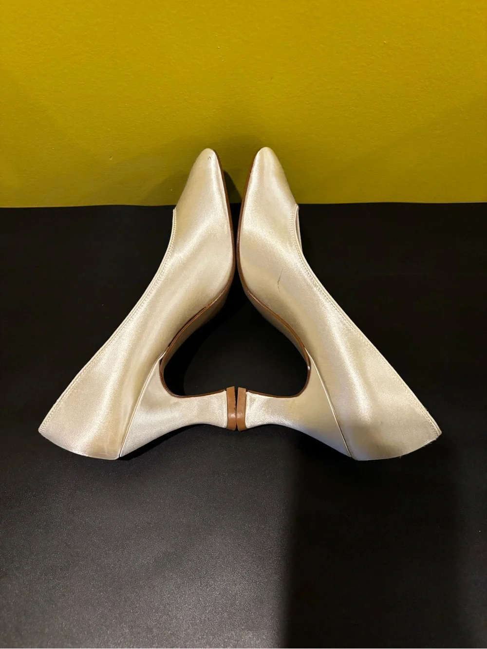 Cream satin Metallic Champagne Mid Heel Pumps